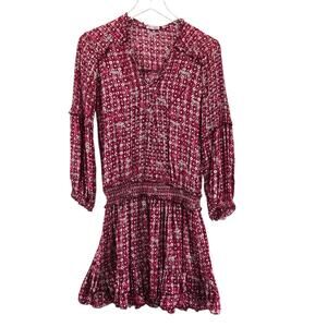 Poupette St Barth Mini Dress Womens Small Long Sleeve Red Pink White Floral